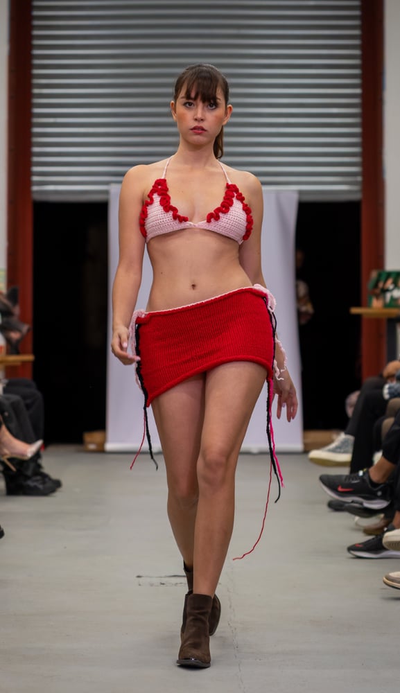 Image of Frilly bralette & mini side striped skirt set