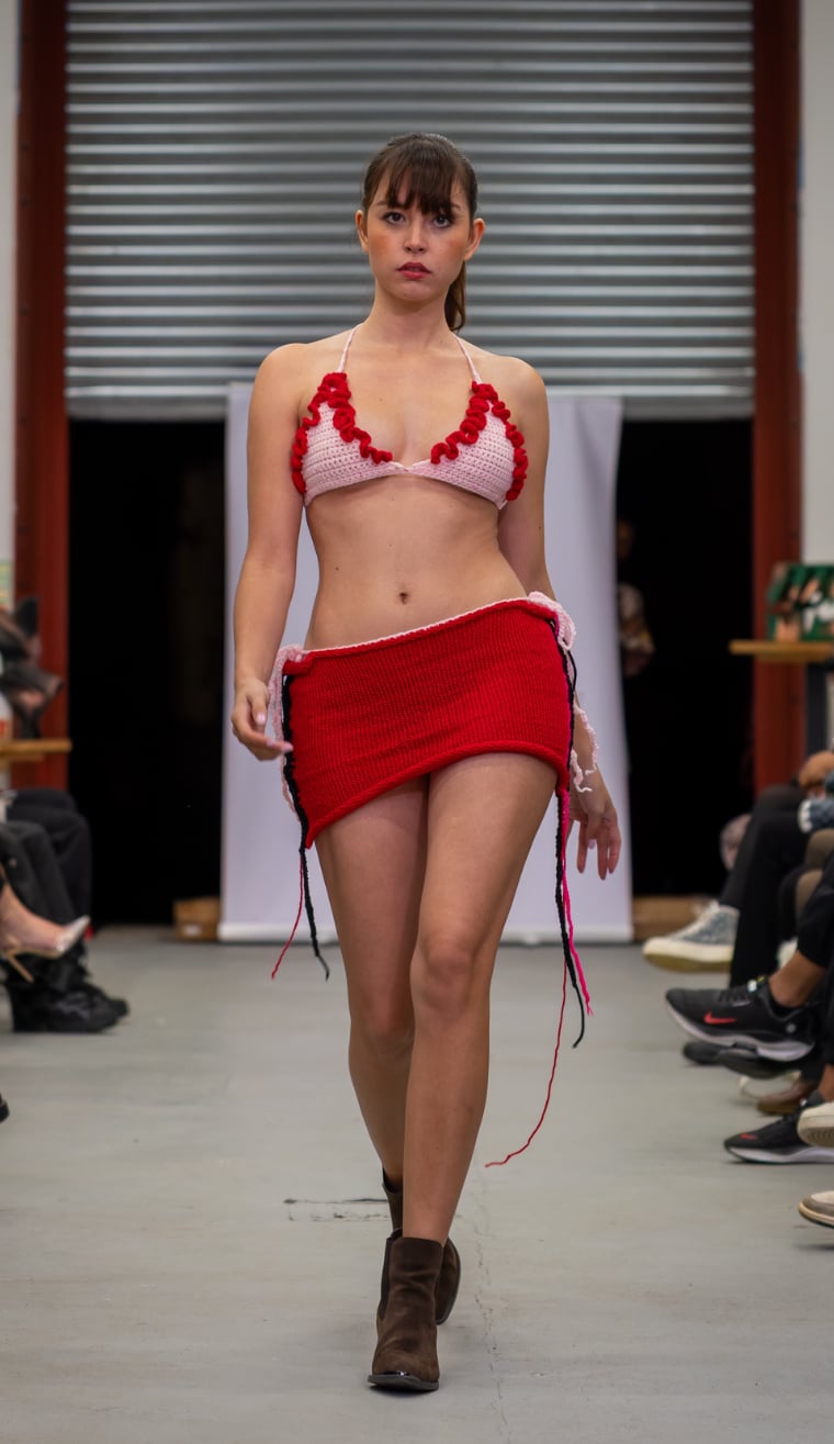 Image of Frilly bralette & mini side striped skirt set