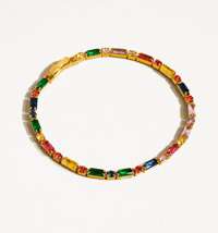 Image 1 of Rectangular 18K Gold Multicolor Cz Chain Bracelet