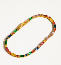 Image 3 of Rectangular 18K Gold Multicolor Cz Chain Bracelet