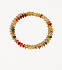 Image 1 of Diamond Shaped 18K Gold Multicolor Cz Chain Bracelet