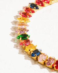 Image 3 of Diamond Shaped 18K Gold Multicolor Cz Chain Bracelet