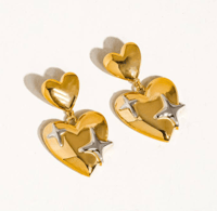 Image 1 of Auréole 18K Gold Non-Tarnish Heart & Star Dangle Earring