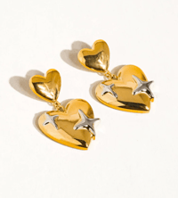 Image 2 of Auréole 18K Gold Non-Tarnish Heart & Star Dangle Earring