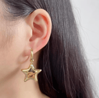 Image 2 of 18K Gold Plated Ss Glossy Star Charm Huggie Earrings