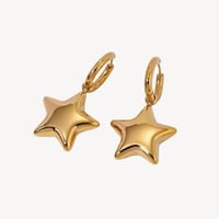 Image 1 of 18K Gold Plated Ss Glossy Star Charm Huggie Earrings