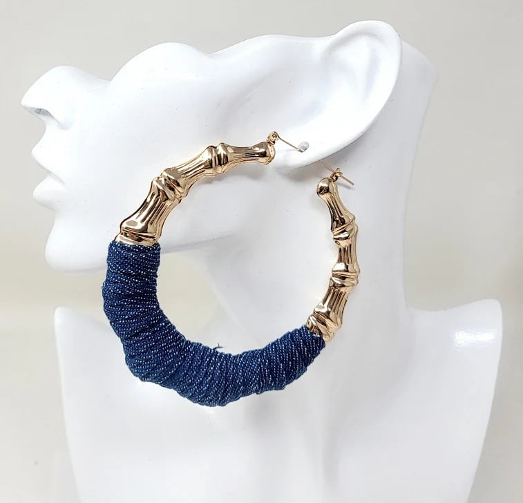 Image of Denim Gold Hoops 