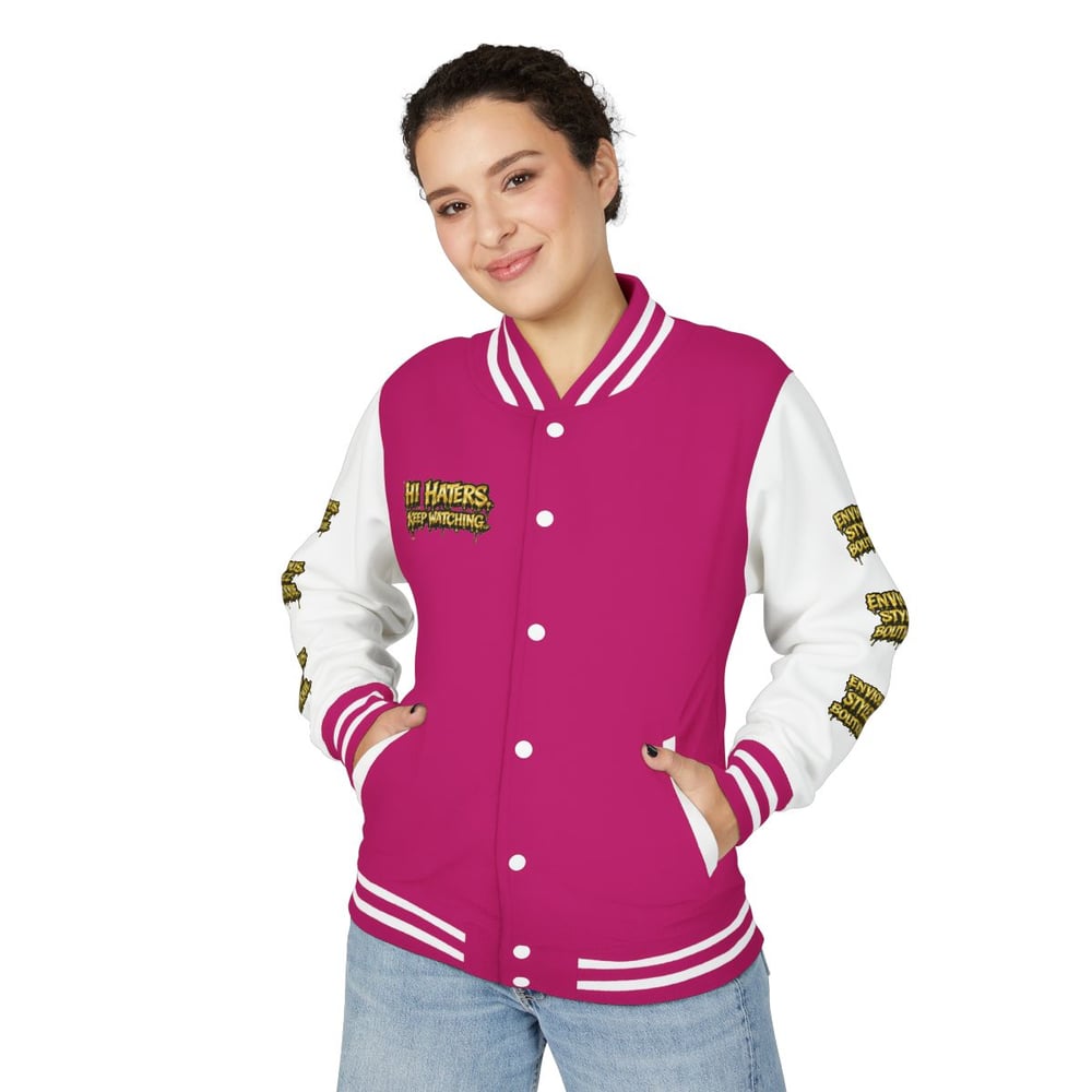 Image of Unisex Letterman Jacket — "Bye Haters, Don't Believe Me? Just Watch" Varsity Jacket