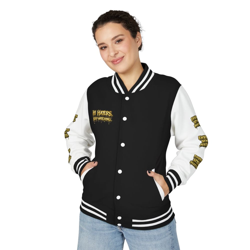 Image of Unisex Letterman Jacket — "Bye Haters, Don't Believe Me? Just Watch" Varsity Jacket
