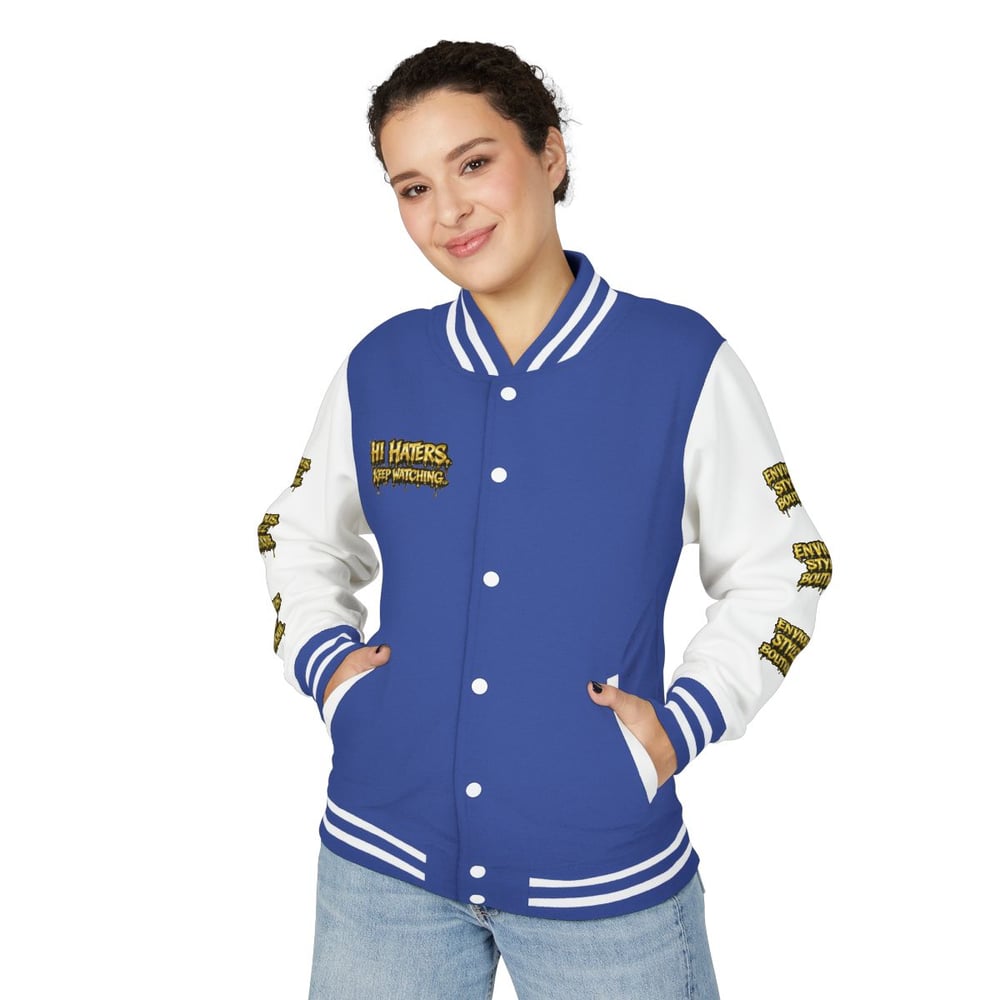 Image of Unisex Letterman Jacket — "Bye Haters, Don't Believe Me? Just Watch" Varsity Jacket
