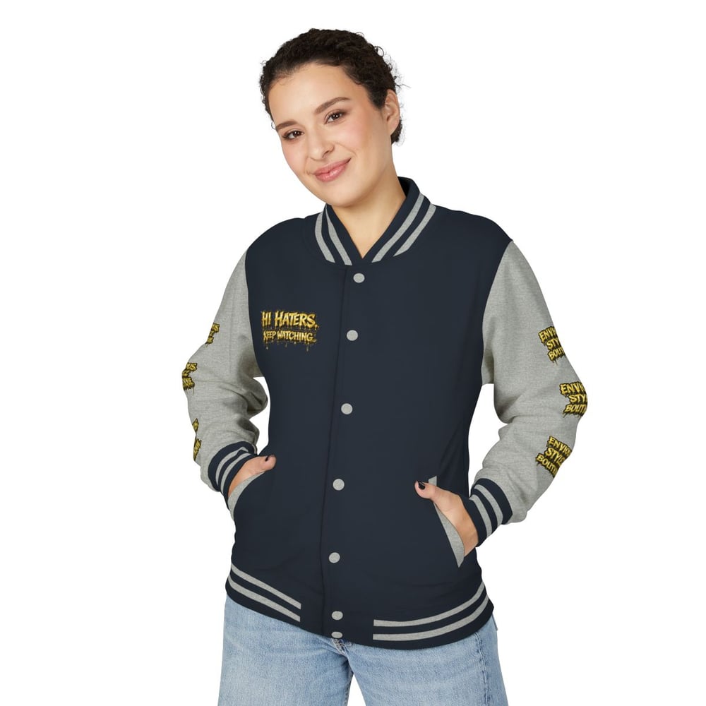 Image of Unisex Letterman Jacket — "Bye Haters, Don't Believe Me? Just Watch" Varsity Jacket