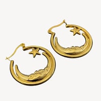 Image 2 of Moon Star 18K Gold Plated S.Steel Hoop Earrings