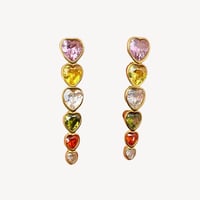 Image 1 of Sparkling Colored Heart Zircon 18 Golden Stainless Steel Earrings