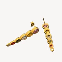 Image 2 of Sparkling Colored Heart Zircon 18 Golden Stainless Steel Earrings