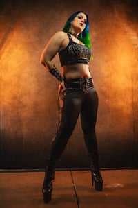 Image 1 of Medium Black Leopard Print and Lace Leggings