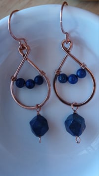 Image 2 of Brillant Blue Lapis Lazuli Copper Dangle Earrings💙