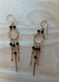 Image 1 of Black Onyx Brass Chandelier Earrings🖤
