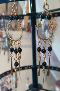 Image 3 of Black Onyx Brass Chandelier Earrings🖤