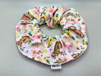 Bunnies & Florals on White Scrunchie