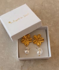 Image 3 of Flower Drop Earrings Stainless Steel 