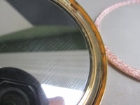 Image 16 of Vintage Melissa Powder Compact, Black Top with Iridescent Embellishment c. 1960s, with pouch