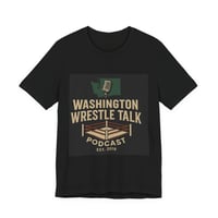 Image 1 of Washington Wrestle Talk Podcast Tee — Retro Wrestling Ring & Microphone Shirt
