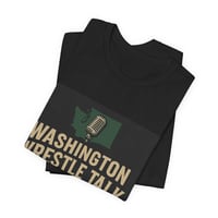 Image 3 of Washington Wrestle Talk Podcast Tee — Retro Wrestling Ring & Microphone Shirt
