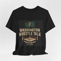 Image 4 of Washington Wrestle Talk Podcast Tee — Retro Wrestling Ring & Microphone Shirt
