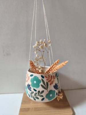 Image of   Pot suspendu fleur bleue 