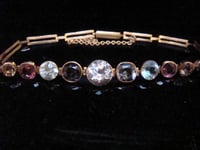 Image 4 of EDWARDIAN 9CT HARLEQUIN MULTIGEM ZIRCON TOURMALINE TOPAZ SAPPHIRE BRACELET
