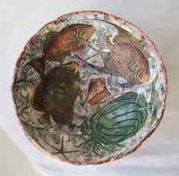 Image 1 of Handmade Paper Mache Bowl with Fish Motif – Recycled Art Decor