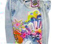 Image 4 of Levi's 501 Custom Retro Button Fly Jeans Patchwork, Signature denim pants SZ 35-30