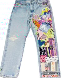 Image 9 of Levi's 501 Custom Retro Button Fly Jeans Patchwork, Signature denim pants SZ 35-30
