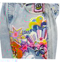 Image 10 of Levi's 501 Custom Retro Button Fly Jeans Patchwork, Signature denim pants SZ 35-30