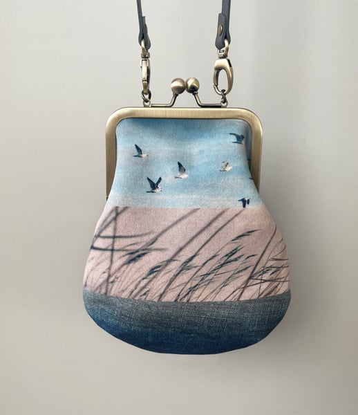 Image of Birds and reeds, crossbody velvet bag - fits phone