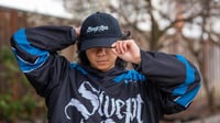 Image 2 of SWEPT TO SEA LOGO CAP -  BLACK WITH WHITE EMBROIDERY