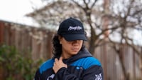 Image 3 of SWEPT TO SEA LOGO CAP -  BLACK WITH WHITE EMBROIDERY
