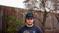 Image 3 of SWEPT TO SEA LOGO CAP - BLACK WITH TEAL EMBROIDERY 