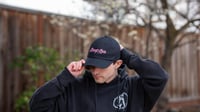 Image 2 of SWEPT TO SEA LOGO CAP - BLACK WITH PINK EMBROIDERY 