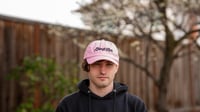 Image 2 of SWEPT TO SEA LOGO CAP - PINK WITH BLACK EMBROIDERY