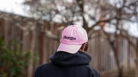 Image 3 of SWEPT TO SEA LOGO CAP - PINK WITH BLACK EMBROIDERY