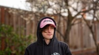 Image 4 of SWEPT TO SEA LOGO CAP - PINK WITH BLACK EMBROIDERY