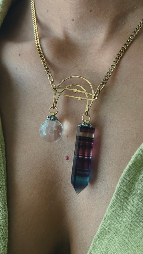 Image of CHIME • Crystal Ball & Fluorite Moon Necklace