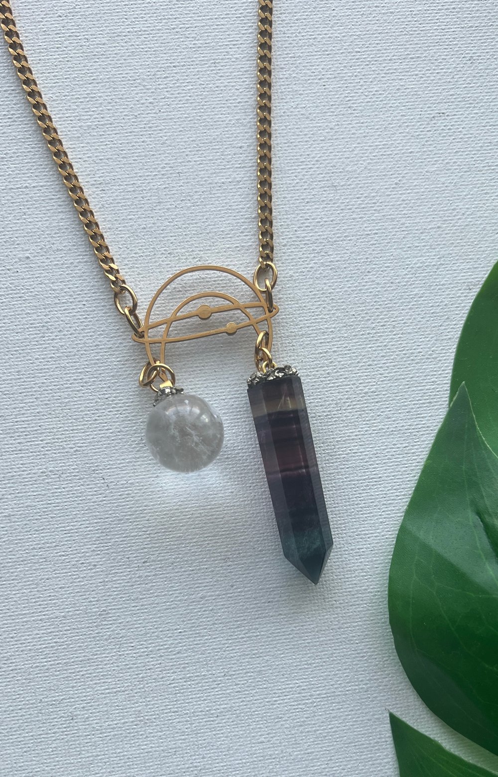 Image of CHIME • Crystal Ball & Fluorite Moon Necklace