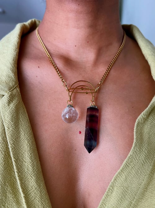 Image of CHIME • Crystal Ball & Fluorite Moon Necklace