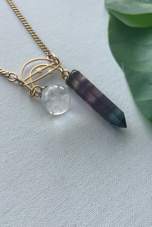 Image of CHIME • Crystal Ball & Fluorite Moon Necklace
