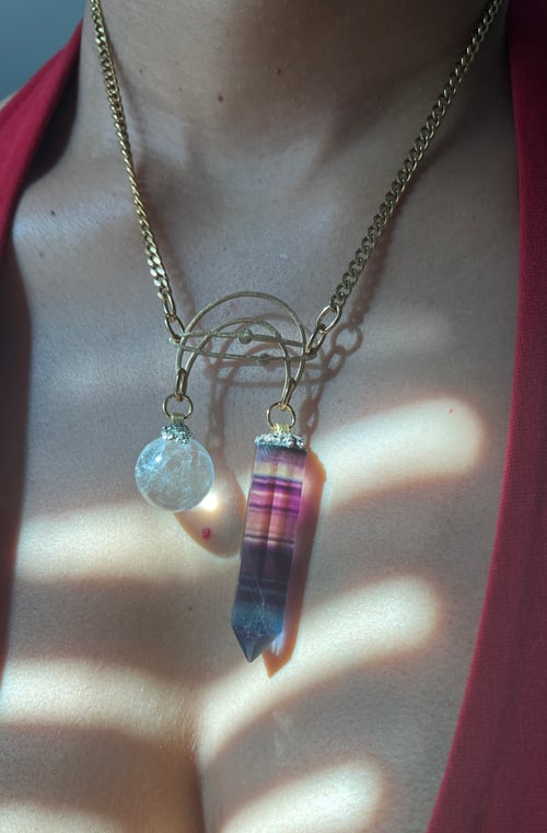 Image of CHIME • Crystal Ball & Fluorite Moon Necklace