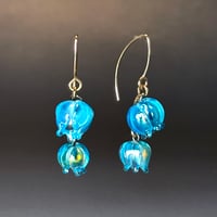 Blue Flowers Lit From Within: Art Glass Statement Earrings.