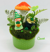 Image 1 of St. Patrick's Day tabletop decor featuring Clover the gnome/ leprechaun