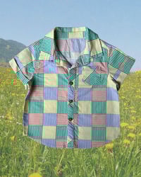 Image 1 of Multicolor Checkered/Striped Short Sleeve Button Up